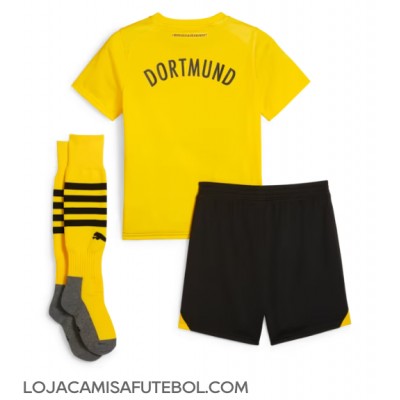 Camisa de Futebol Borussia Dortmund Equipamento Principal Infantil 2023-24 Manga Curta (+ Calças curtas)